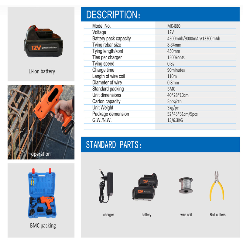12V Automatic Rebar Tie 4500mA – Nail Gun Brad recenzja i cena